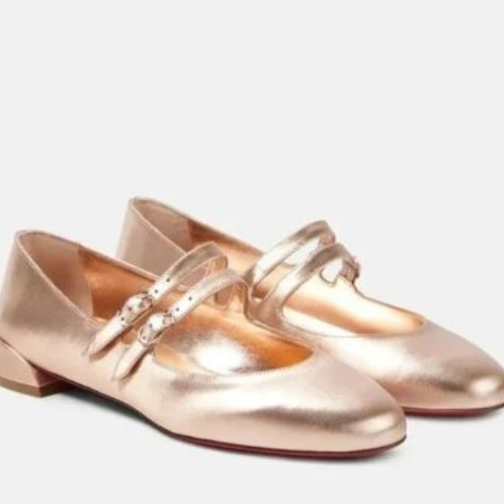 Christian Louboutin SWEET JANE Metallic Leather Mary Jane Flats